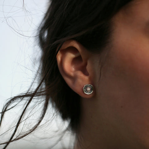 Lunar Pearl Petite Stud Earrings in Mill Sands Enamel by Sheila Fleet Jewellery