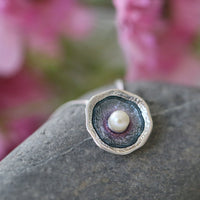 Lunar Pearl Pendant Necklace in Mill Sands Enamel by Sheila Fleet Jewellery
