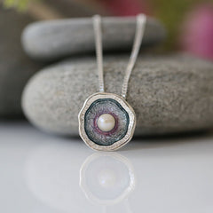 Lunar Pearl Pendant Necklace in Mill Sands Enamel by Sheila Fleet Jewellery