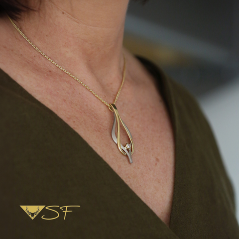 Reef Knot Diamond Dress Pendant in 18ct White & Yellow Scottish Gold by Sheila Fleet Jewellery