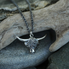 Highland Cow Dress Pendant in Oxidised Sterling Silver by Sheila Fleet Jewellery
