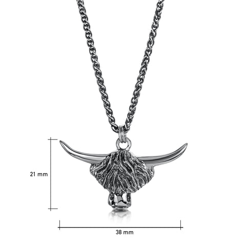 Highland Cow Dress Pendant in Oxidised Sterling Silver by Sheila Fleet Jewellery