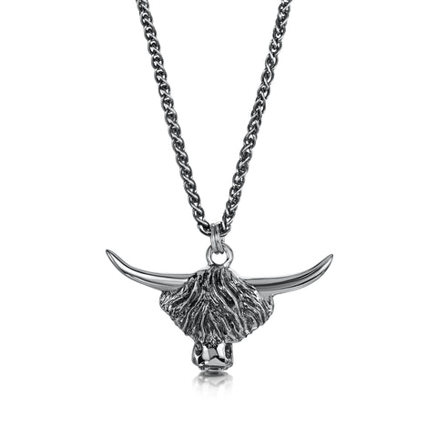 Highland Cow Dress Pendant in Oxidised Sterling Silver by Sheila Fleet Jewellery