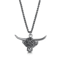 Highland Cow Dress Pendant in Oxidised Sterling Silver by Sheila Fleet Jewellery