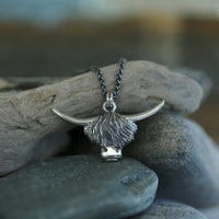 Highland Cow Occasion Pendant in Oxidised Sterling Silver by Sheila Fleet Jewellery