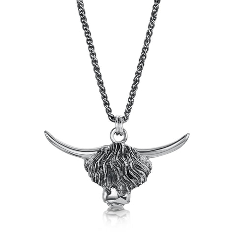 Highland Cow Occasion Pendant in Oxidised Sterling Silver by Sheila Fleet Jewellery
