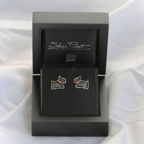 Scottie Dog Stud Earrings in Reekie Black Enamel