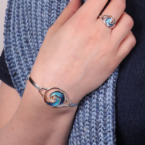 Pentland Enamel Hinged Bangle in Sterling Silver by Sheila Fleet Jewellery