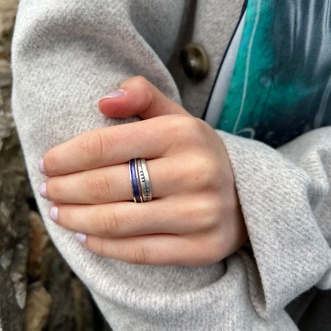 Halo ‘Purple’ Enamel & Ogham Sterling Silver Ring Set