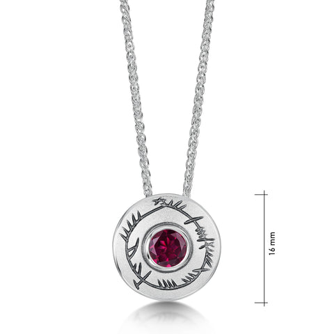 Ogham Small Rhodolite Pendant in Sterling Silver by Sheila Fleet Jewellery