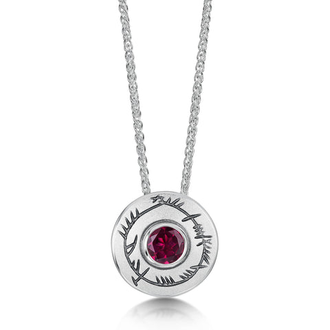 Ogham Small Rhodolite Pendant in Sterling Silver by Sheila Fleet Jewellery