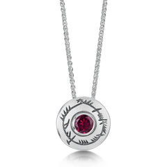 Ogham Small Rhodolite Pendant in Sterling Silver by Sheila Fleet Jewellery