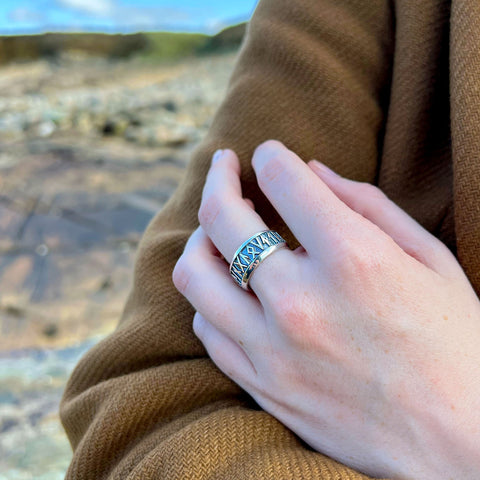 Runic Dress Ring in Sterling Silver by Sheila Fleet Jewellery