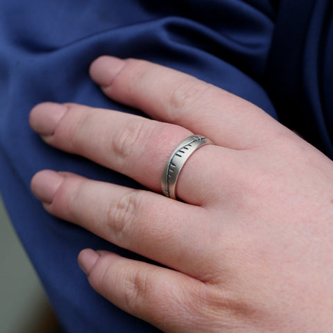Ogham 6mm Oval Court Ring in Oxidised Sterling Silver by Sheila Fleet Jewellery