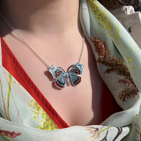 Red Admiral Butterfly Enamel Occasion Necklace by Sheila Fleet Jewellery