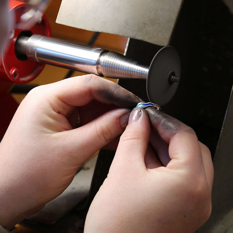 River Ripples Sterling Silver Ring in Ocean Hue Enamel by Sheila Fleet Jewellery