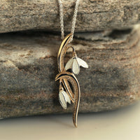 Snowdrop Crystal Enamel Pendant in Sterling Silver & 9ct Yellow Gold by Sheila Fleet Jewellery