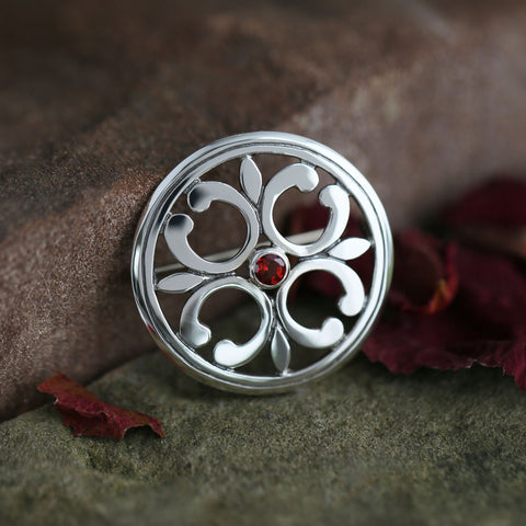 Garnet Cathedral Small Brooch in Sterling Silver by Sheila Fleet Jewellery