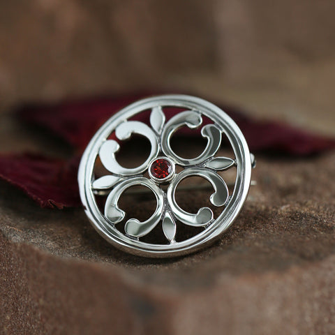Garnet Cathedral Small Brooch in Sterling Silver by Sheila Fleet Jewellery