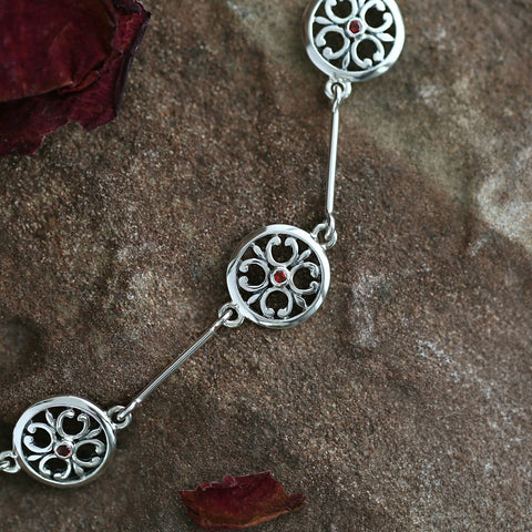 Garnet Cathedral Bracelet in Sterling Silver by Sheila Fleet Jewellery
