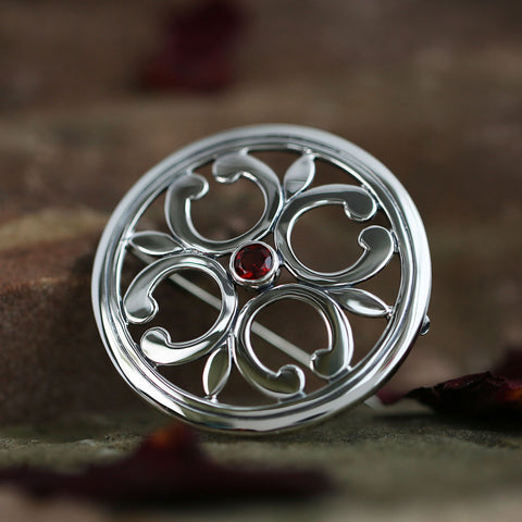Garnet Cathedral Brooch in Sterling Silver by Sheila Fleet Jewellery