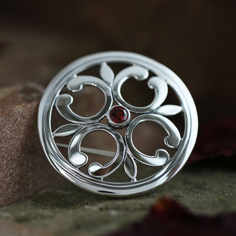 Garnet Cathedral Brooch in Sterling Silver by Sheila Fleet Jewellery