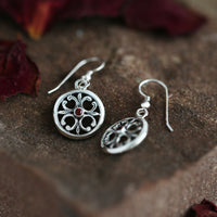 Garnet Cathedral Drop Earrings in Sterling Silver by Sheila Fleet Jewellery