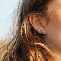 Mussel Oxidised Silver Stud Earrings with Black Pearls by Sheila Fleet Jewellery