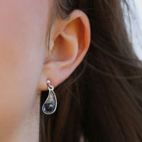 Mussel Oxidised Silver Small Drop Earrings with Black Pearls by Sheila Fleet Jewellery