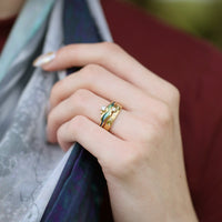 River Ripples ‘Ocean’ Enamel Diamond Ring Set in 18ct Yellow Gold by Sheila Fleet Jewellery