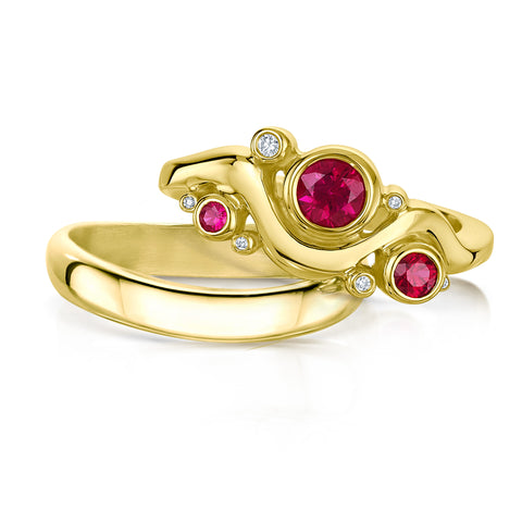 Cosmos Galaxy Ruby & Diamond Ring Set in 18ct Yellow Gold by Sheila Fleet Jewellery