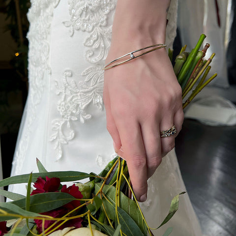 Kiss Bangle in Silver & 9ct Yellow Gold with CZ