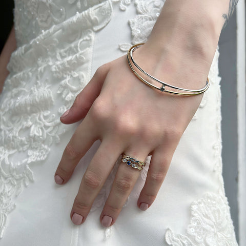 Kiss Bangle in Silver & 9ct Yellow Gold with CZ