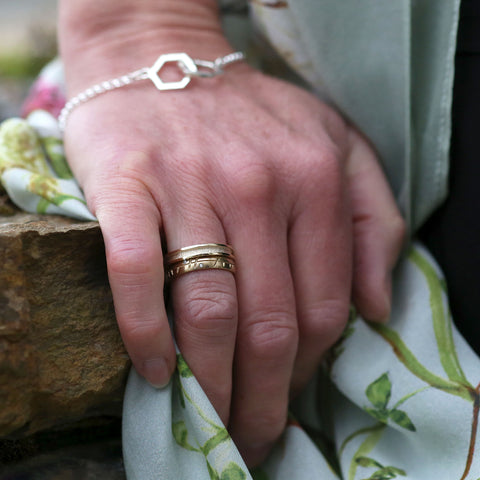 Ogham Diamond & Halo Ring Set in 9ct Yellow Gold by Sheila Fleet Jewellery