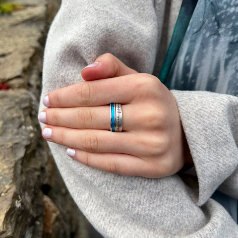Halo ‘Tropical’ Enamel & Ogham Sterling Silver Ring Set