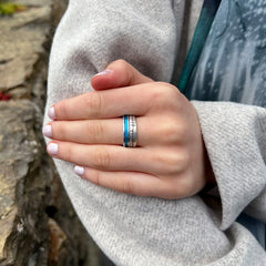 Halo ‘Tropical’ Enamel & Ogham Sterling Silver Ring Set