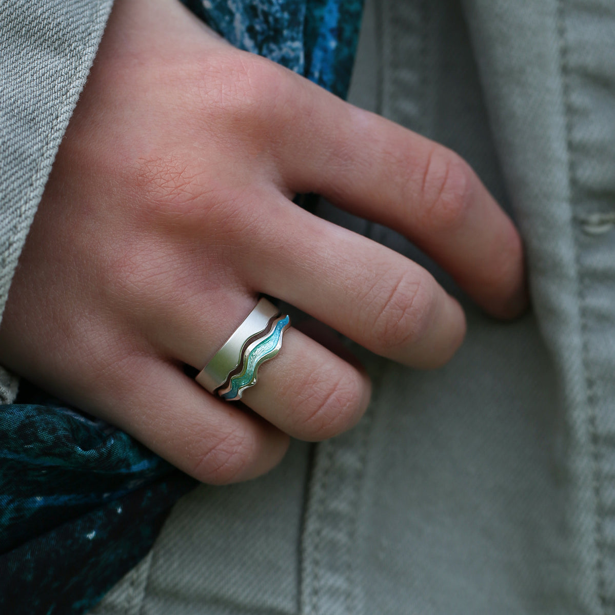 River Set Rings River Ripples ‘Shallows’ Enamel Ring Set in Sterling Silver – Sheila ...