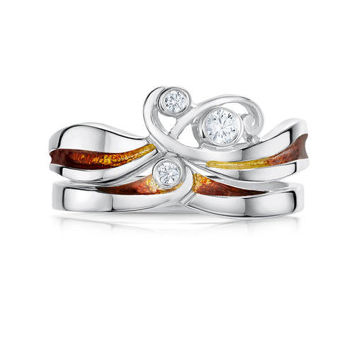 New Wave ‘Flame’ Enamel CZ Ring Set in Sterling Silver by Sheila Fleet Jewellery
