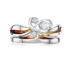New Wave ‘Flame’ Enamel CZ Ring Set in Sterling Silver by Sheila Fleet Jewellery