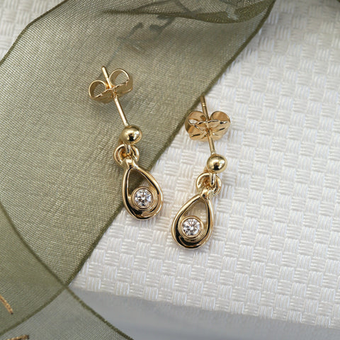 Arctic Stream Diamond Droplet Petite Earrings in 18ct Yellow Scottish Gold by Sheila Fleet Jewellery