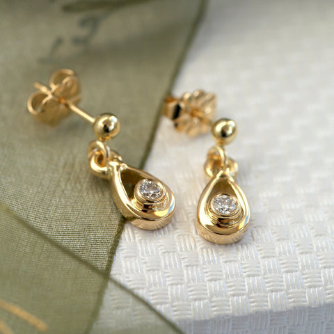 Arctic Stream Diamond Droplet Petite Earrings in 18ct Yellow Scottish Gold by Sheila Fleet Jewellery