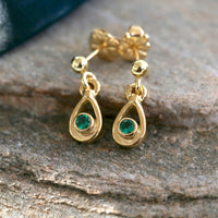 Emerald Droplet Petite Earrings in 18ct Yellow Scottish Gold by Sheila Fleet Jewellery