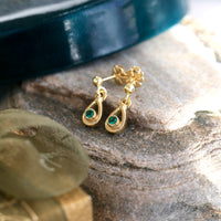 Emerald Droplet Petite Earrings in 18ct Yellow Scottish Gold by Sheila Fleet Jewellery