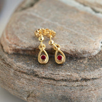 Ruby Droplet Petite Earrings in 18ct Yellow Scottish Gold by Sheila Fleet Jewellery