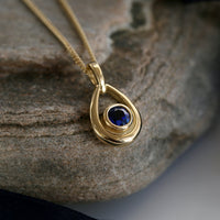 Sapphire Droplet Pendant in 18ct Yellow Scottish Gold by Sheila Fleet Jewellery