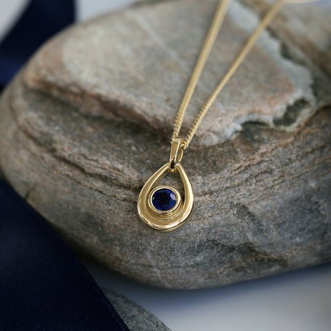 Sapphire Droplet Pendant in 18ct Yellow Scottish Gold by Sheila Fleet Jewellery