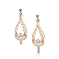 Reef Knot Diamond Drop Earrings in 18ct White & Rose Scottish Gold by Sheila Fleet Jewellery