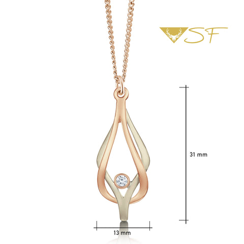 Reef Knot Diamond Pendant Necklace in 18ct White & Rose Scottish Gold by Sheila Fleet Jewellery