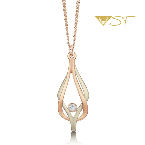 Reef Knot Diamond Pendant Necklace in 18ct White & Rose Scottish Gold by Sheila Fleet Jewellery