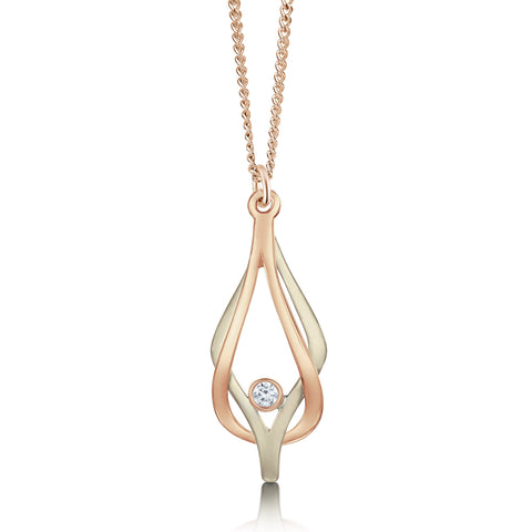 Reef Knot Diamond Pendant Necklace in 18ct White & Rose Scottish Gold by Sheila Fleet Jewellery